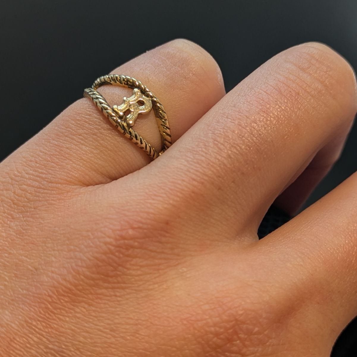 R」イニシャルリング ヴィンテージ 18金HGE ツイストロープリング 10号 