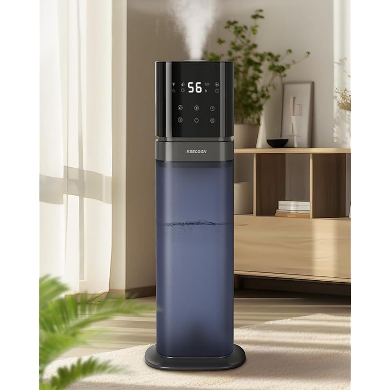KEECOON 加湿器 大容量 8L 超音波式 業務用 透明タンク 2025 タワー型 業務用加湿器 上から給水 アロマ 切れタイマー リモコン 三段階噴霧量 連続48時間 自動湿度調整 睡眠モード 静音 省エネ 水漏れなし お手入れ簡単 リモコン付き 空焚き