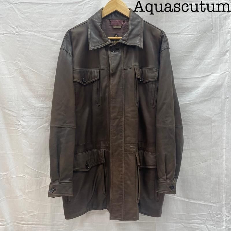 【美品】アクアスキュータム　ラムレザー　ロングコート　ブラウン アクアスキュータム ラムレザー ロングコート ブラウン