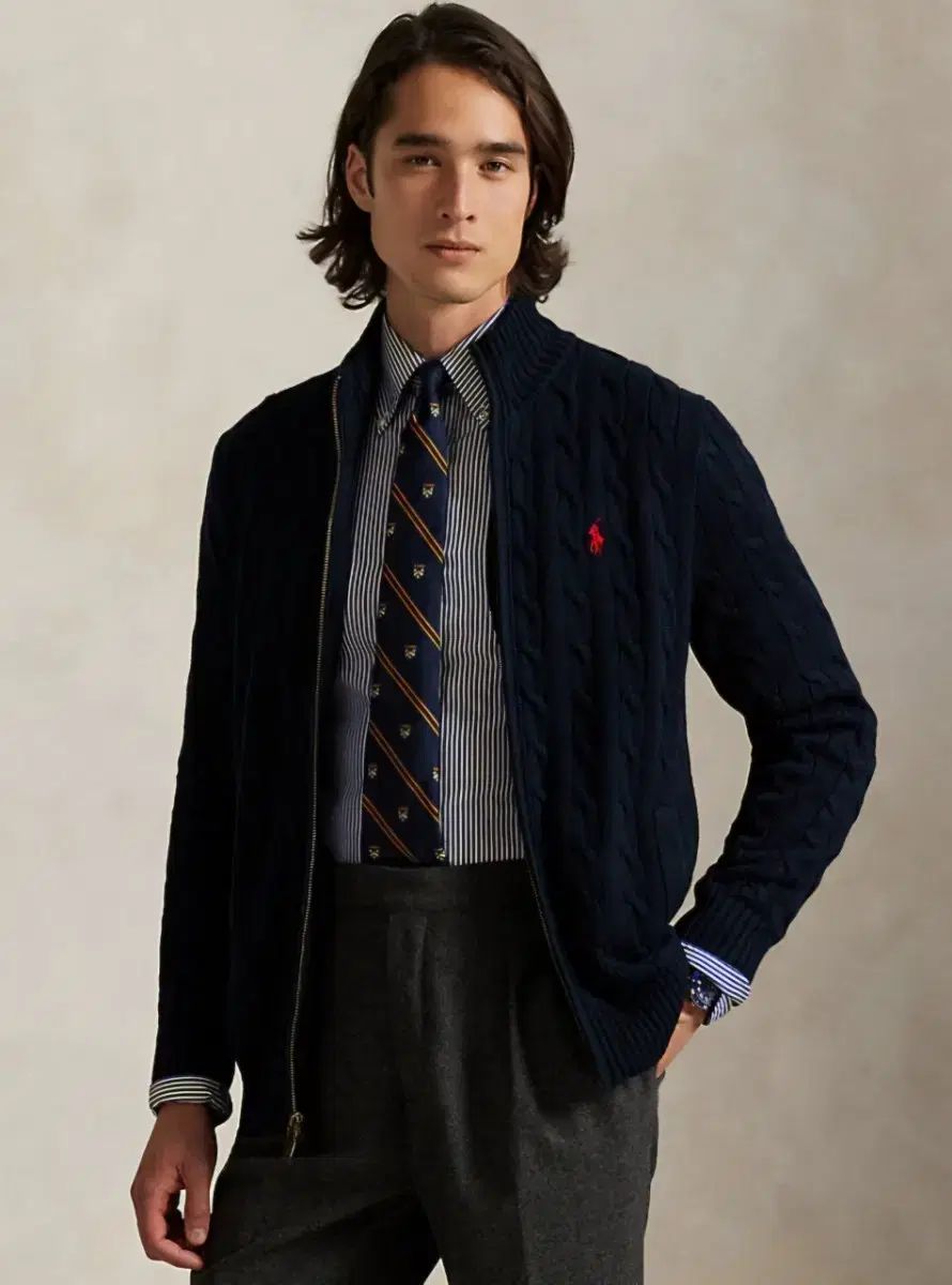 ポロラルフローレン ネイビー ケーブル ショップ ニット ジップアップ