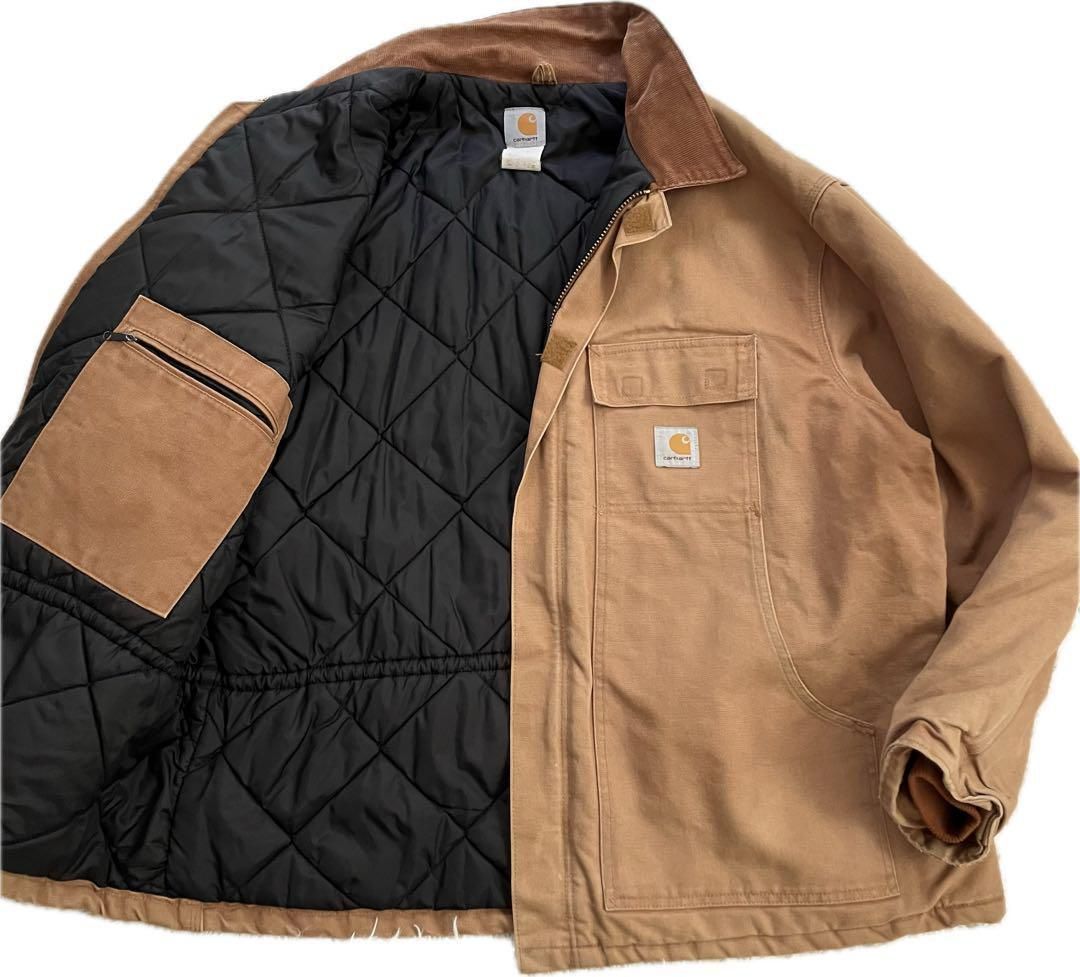ヴィンテージ Carhartt カーハート ダックトラディショナルコート ブルゾン 52 ブラウン系 キルティング ボックスロゴ ダブルジップ