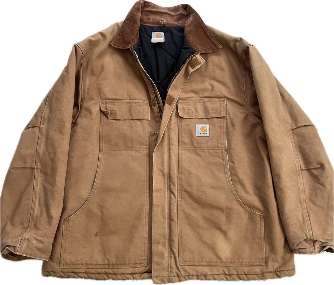ヴィンテージ Carhartt カーハート ダックトラディショナルコート ブルゾン 52 ブラウン系 キルティング ボックスロゴ ダブルジップ