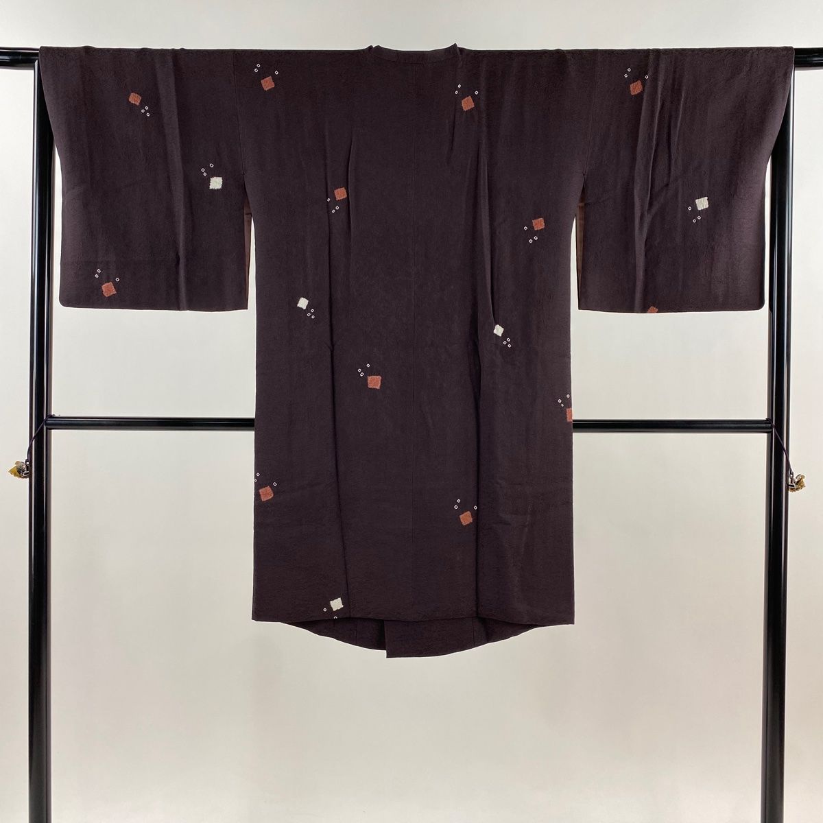 道行 身丈102.5cm 裄丈66.5cm M 和装コート 角衿 青山みとも 幾何学模様 絞り 茶紫 正絹 秀品