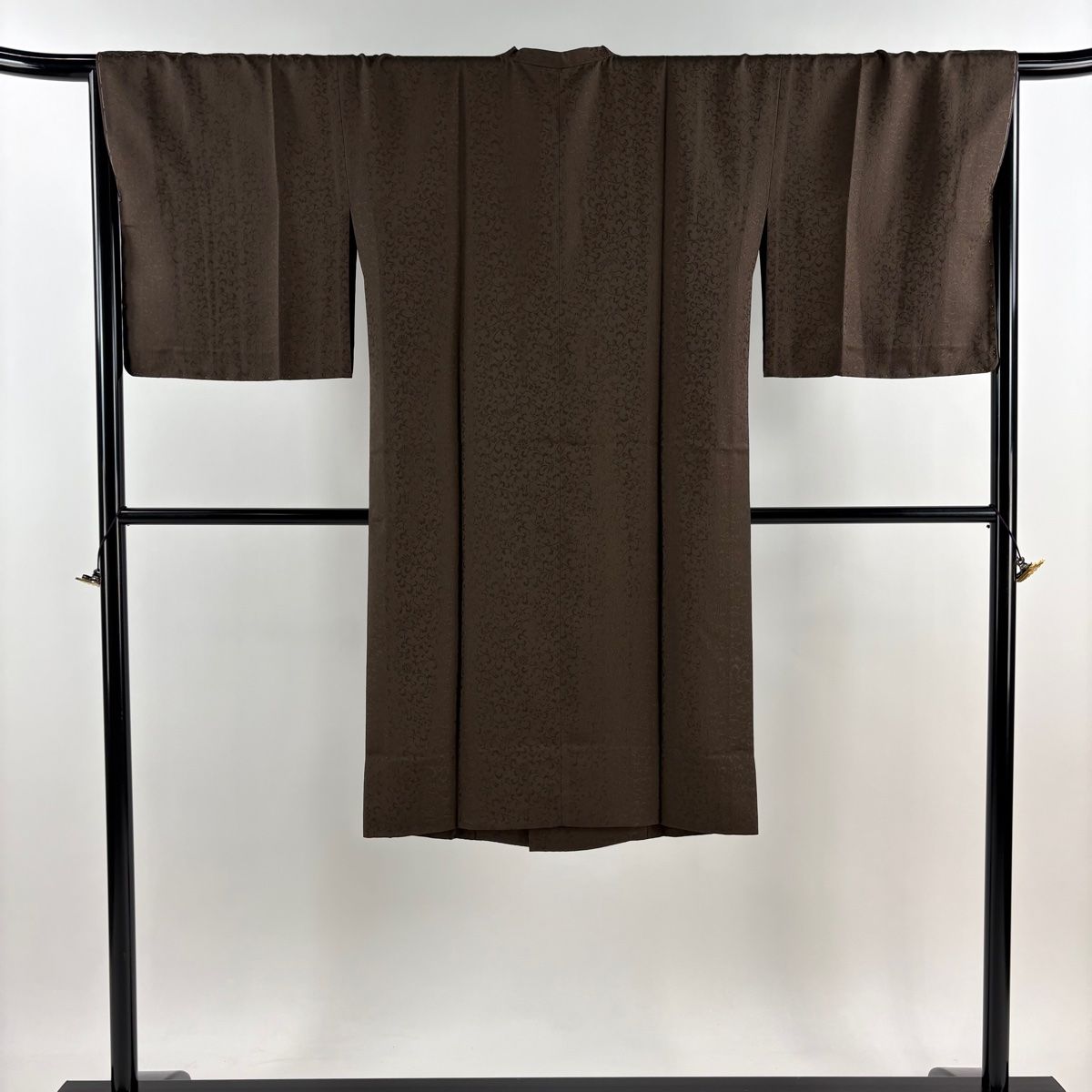 道行 身丈111cm 裄丈67.5cm L 和装コート 角衿 花唐草 焦茶色 正絹