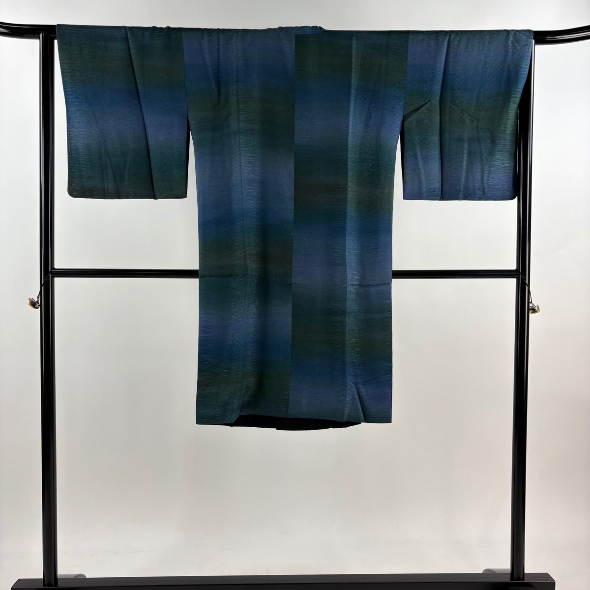 道行 身丈107cm 裄丈64.5cm M 和装コート 角衿 リバーシブル 地紋 ぼかし 青緑 正絹