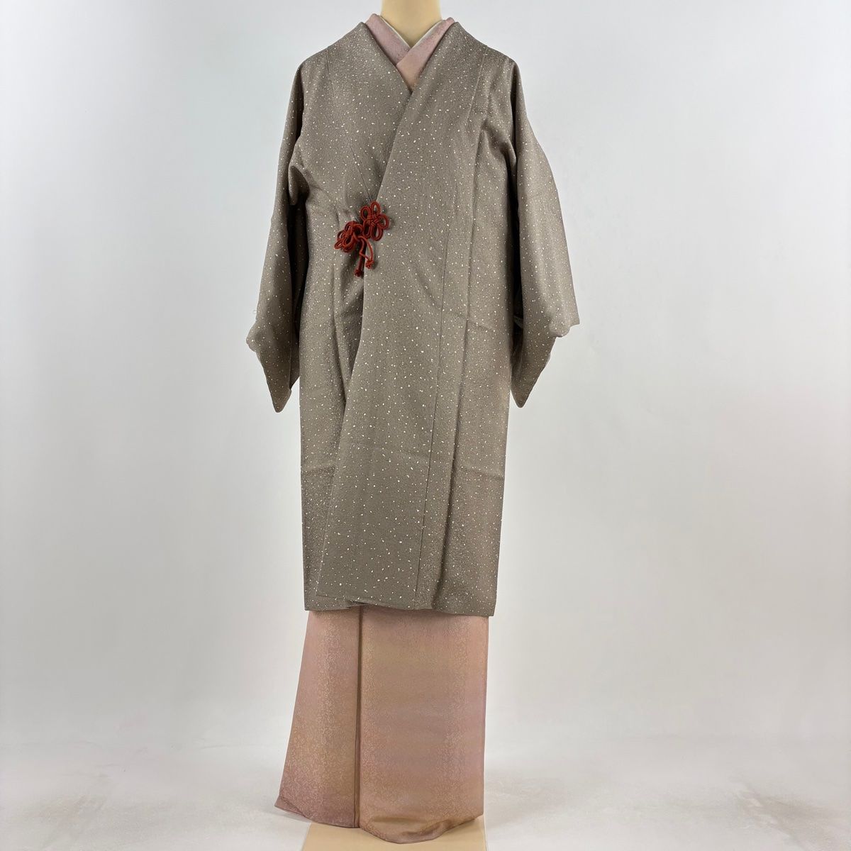 道中着 身丈104cm 裄丈63.5cm S 和装コート 幾何学模様 灰茶 正絹