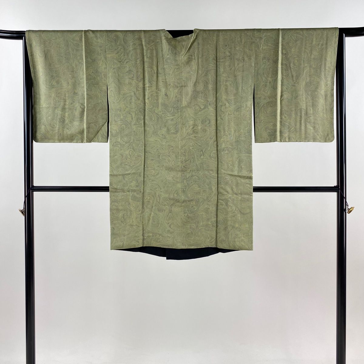 道行 身丈93.5cm 裄丈64cm M 和装コート 角衿 墨流し 灰緑 正絹 秀品