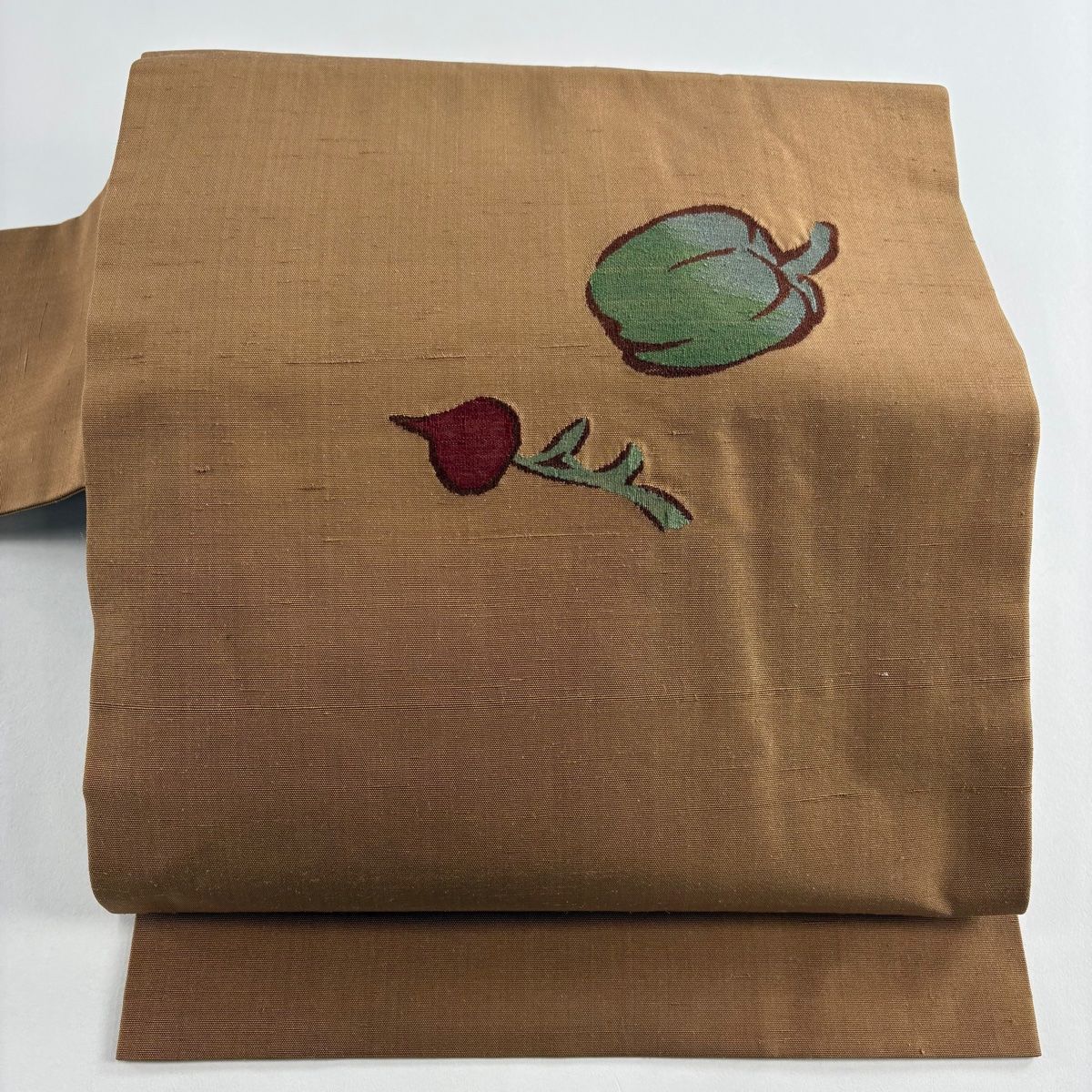 名古屋帯 秀品 紬地 生り物 山吹茶色 正絹