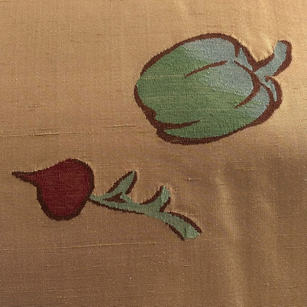 名古屋帯 秀品 紬地 生り物 山吹茶色 正絹