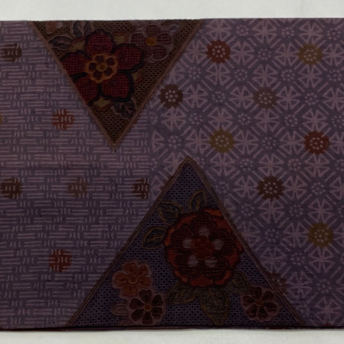 袋帯　紬地　汕頭柄　正絹　未使用 美品】 袋帯 名品 紬地 関西仕立て 鳳凰 草花 汕頭刺繍 紫 お太鼓柄