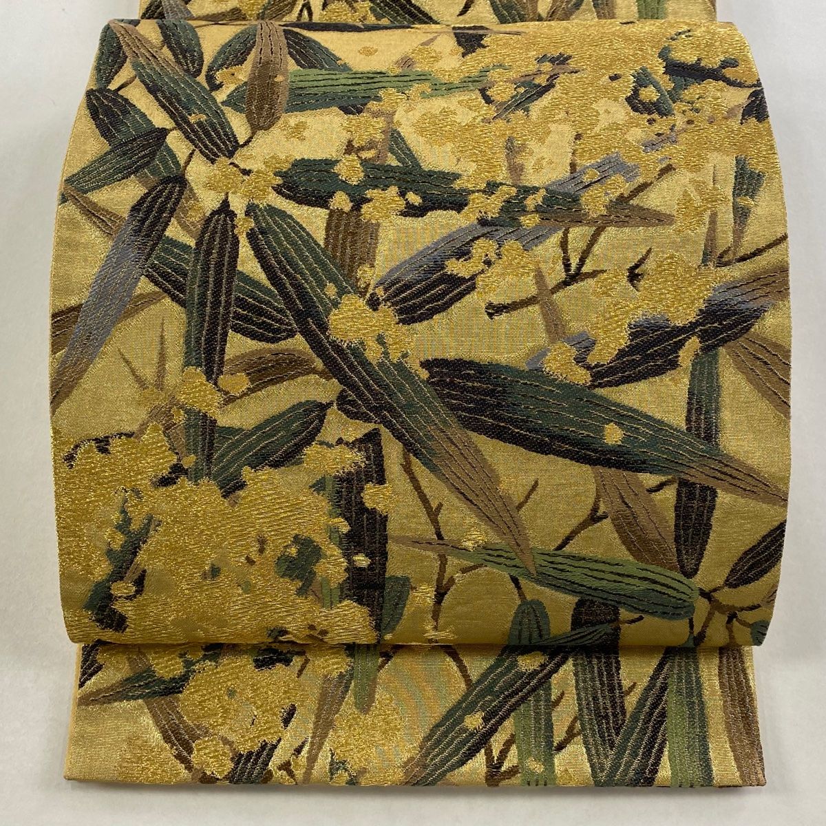 袋帯 花井幸子 落款 笹 枝花 金糸 金色 六通 正絹