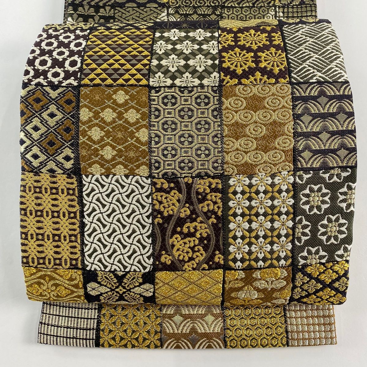 袋帯 誉田屋源兵衛 落款 鈴乃屋 吉祥市松 寄せ柄 金糸 金色 全通 正絹