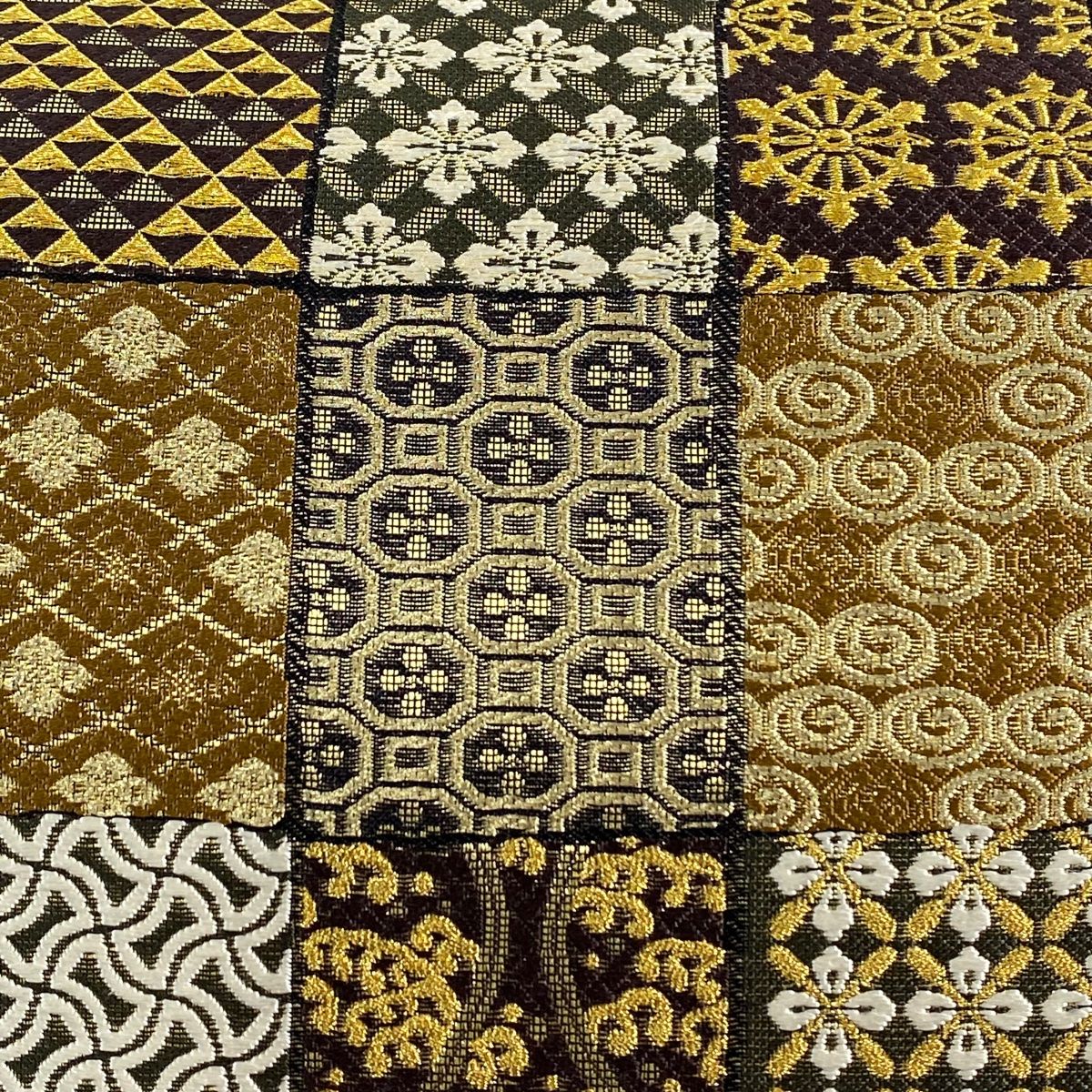 袋帯 誉田屋源兵衛 落款 鈴乃屋 吉祥市松 寄せ柄 金糸 金色 全通 正絹