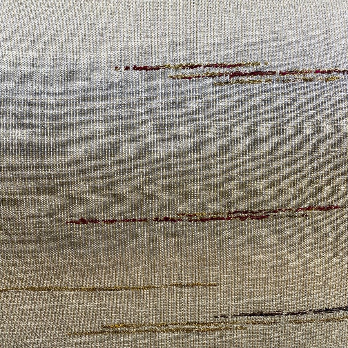 袋帯 落款 ワンポイント柄 一乃倉 鳥獣戯画 霞 金銀糸 箔 ベージュ 六通 正絹