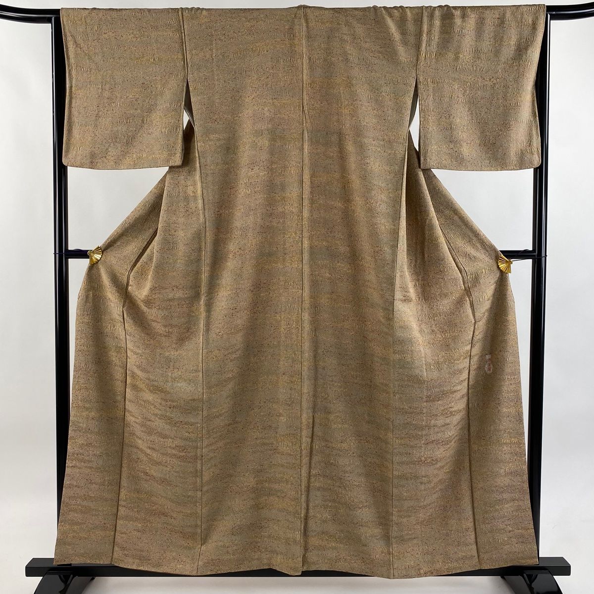 小紋 身丈158cm 裄丈66cm M 袷 陶彩染 霞 薄茶色 正絹 秀品