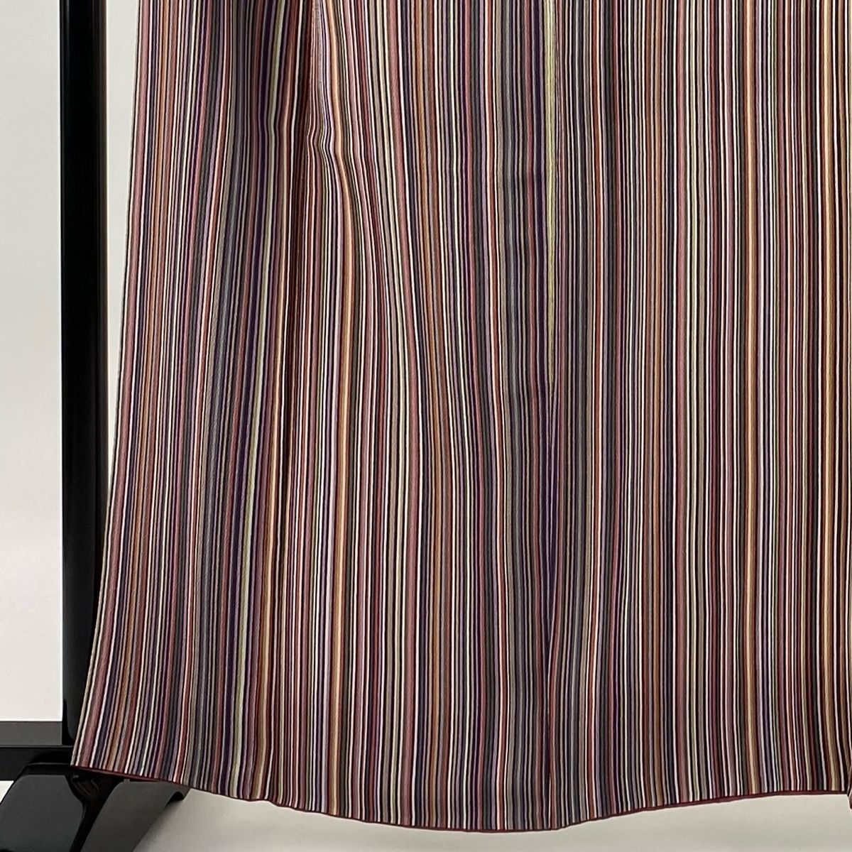 小紋 身丈160cm 裄丈66cm M 袷 縦縞 縮緬 紫 正絹 秀品