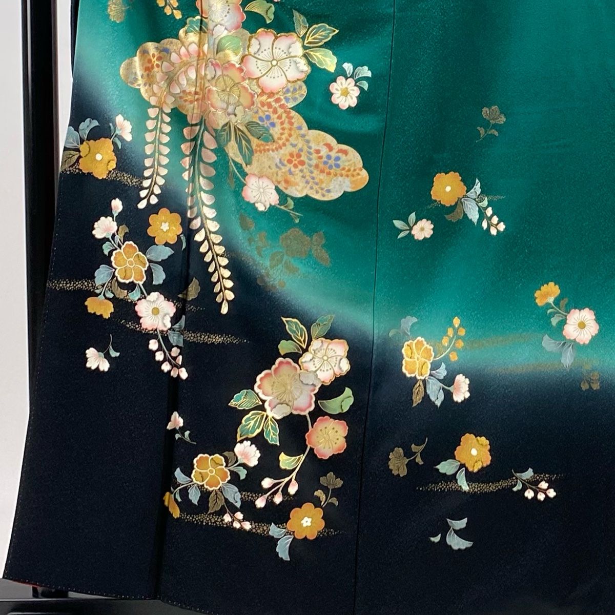 訪問着 身丈159cm 裄丈70cm L 袷 辻が花柄 金銀彩 染め分け 黄土色 正絹 名品 中古