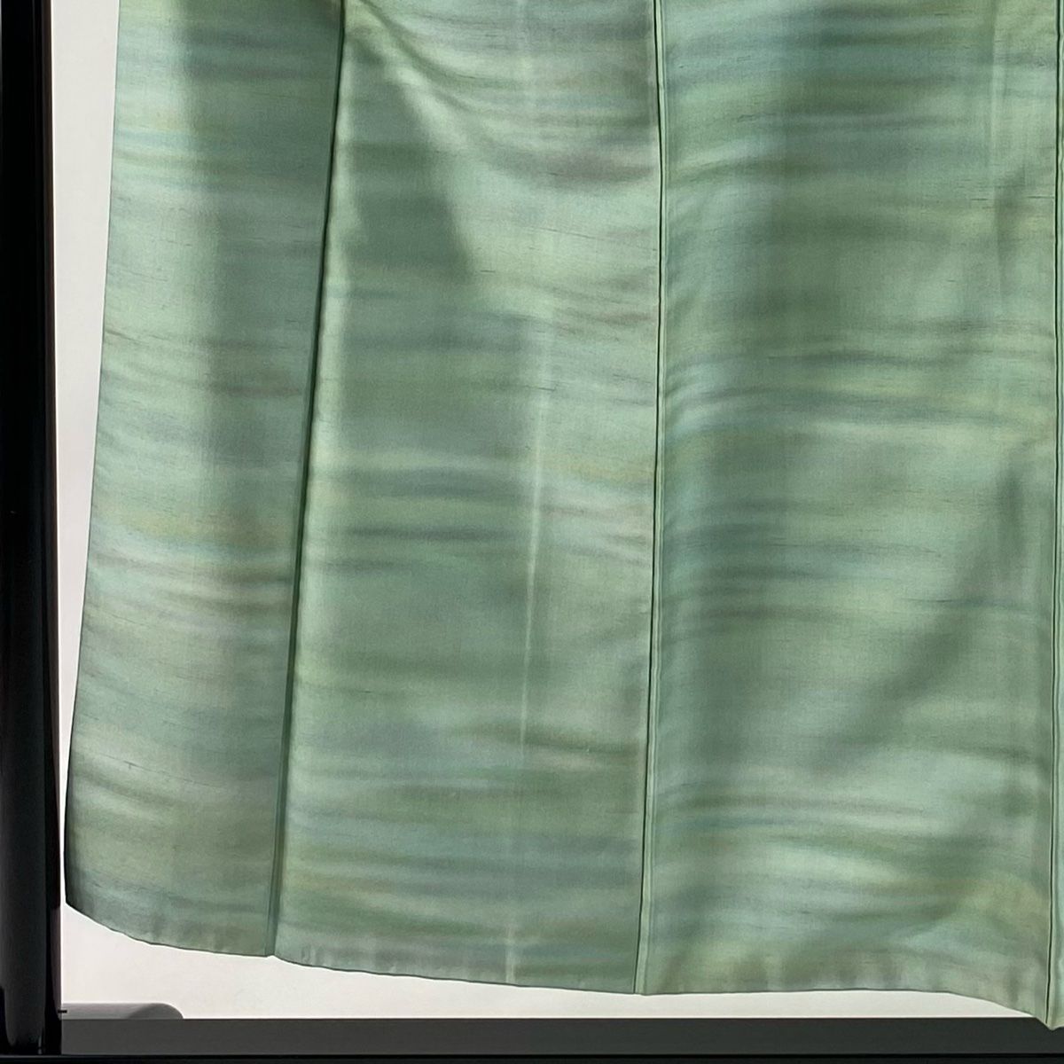 小紋 身丈154cm 裄丈65cm M 袷 紬地 霞 ぼかし 薄緑 正絹 秀品