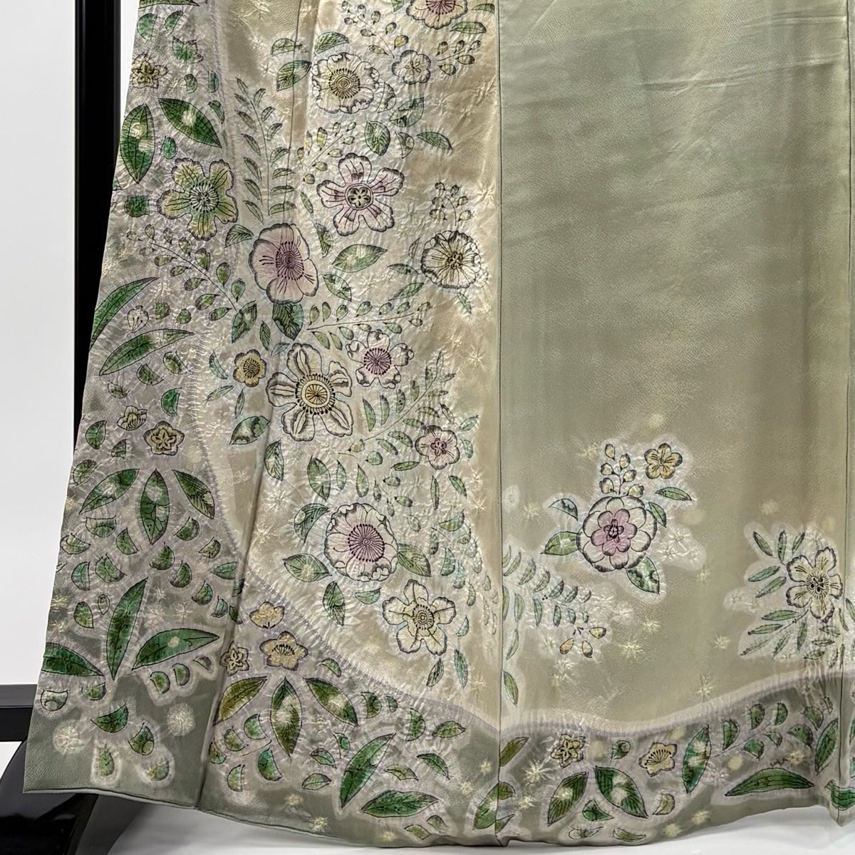 訪問着 身丈167cm 裄丈65cm M 袷 落款 辻が花柄 絞り ぼかし 灰緑 正絹 秀品