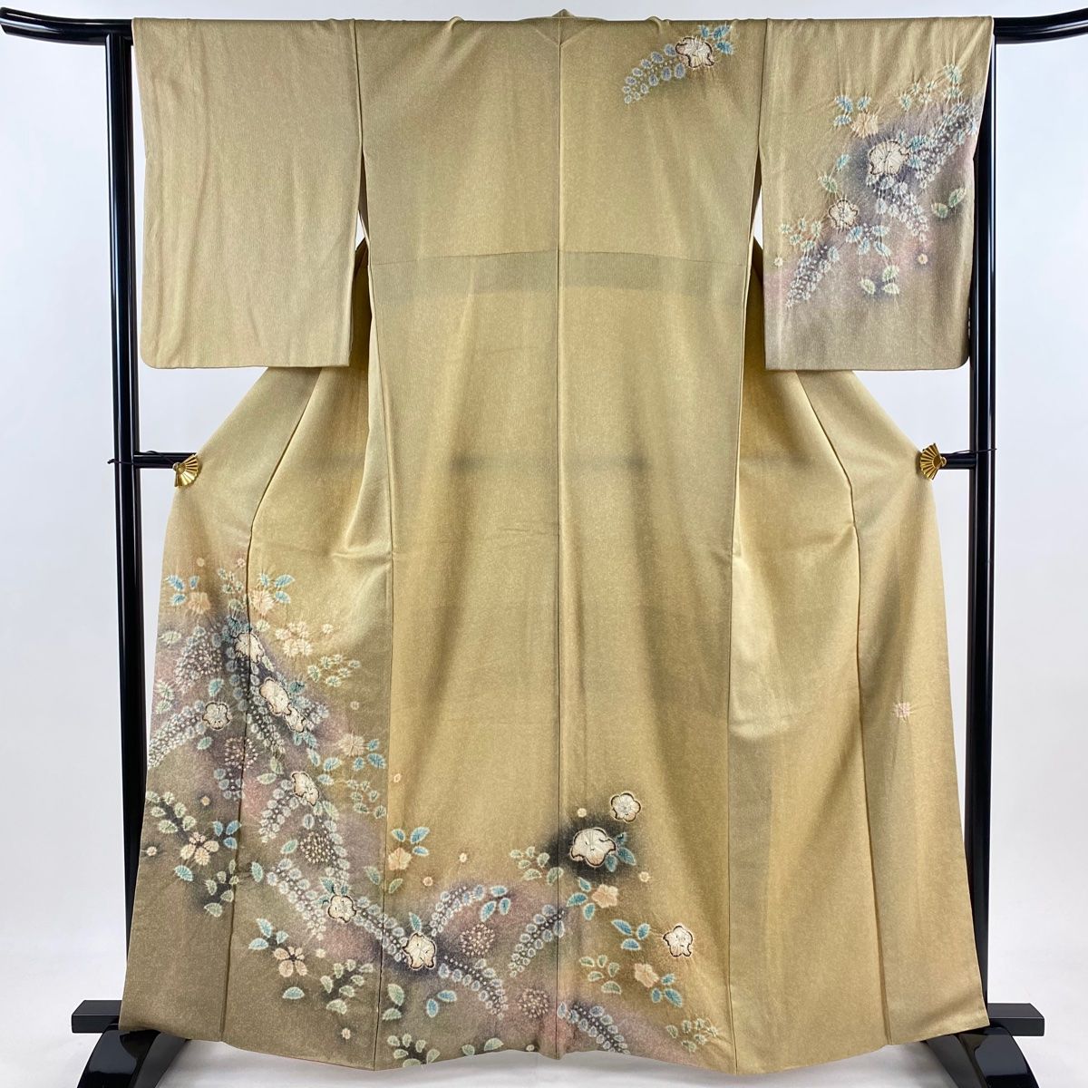 訪問着 身丈163.5cm 裄丈65cm M 袷 辻が花柄 絞り ベージュ 正絹 秀品