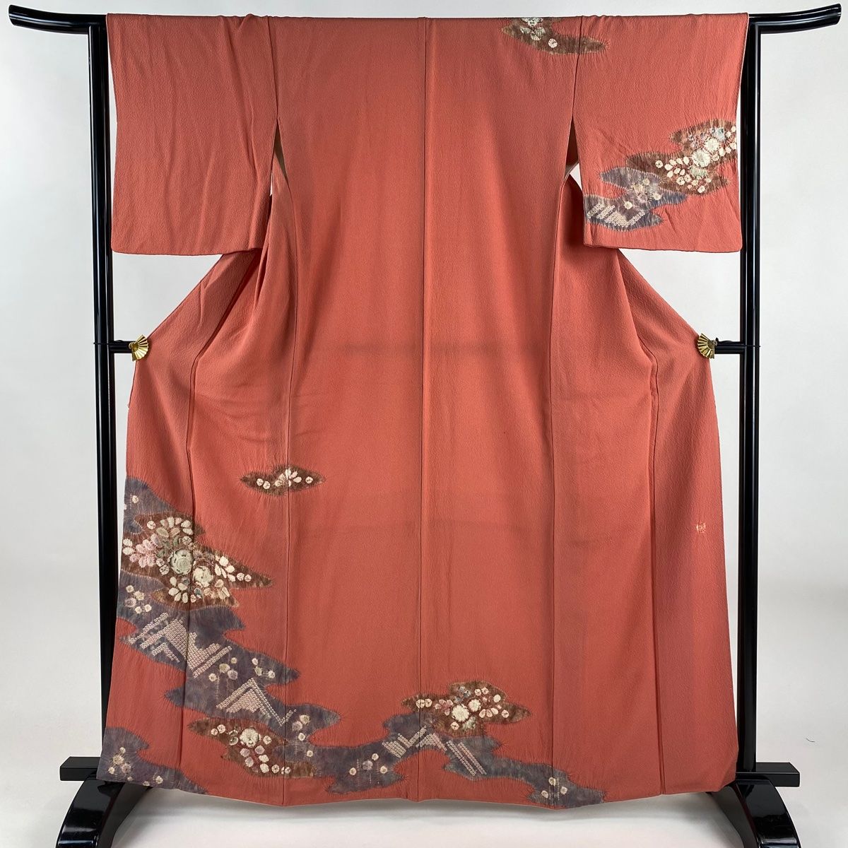 付下げ 身丈163.5cm 裄丈63.5cm S 袷 滝泰 落款 霞 辻が花 絞り 濃ピンク 正絹