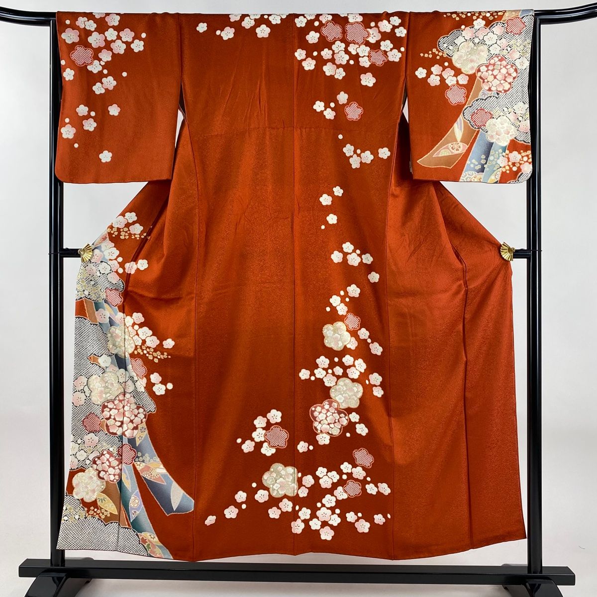 付下げ 身丈153cm 裄丈65.5cm M 袷 梅 熨斗 金通し 金銀彩 朱色 正絹