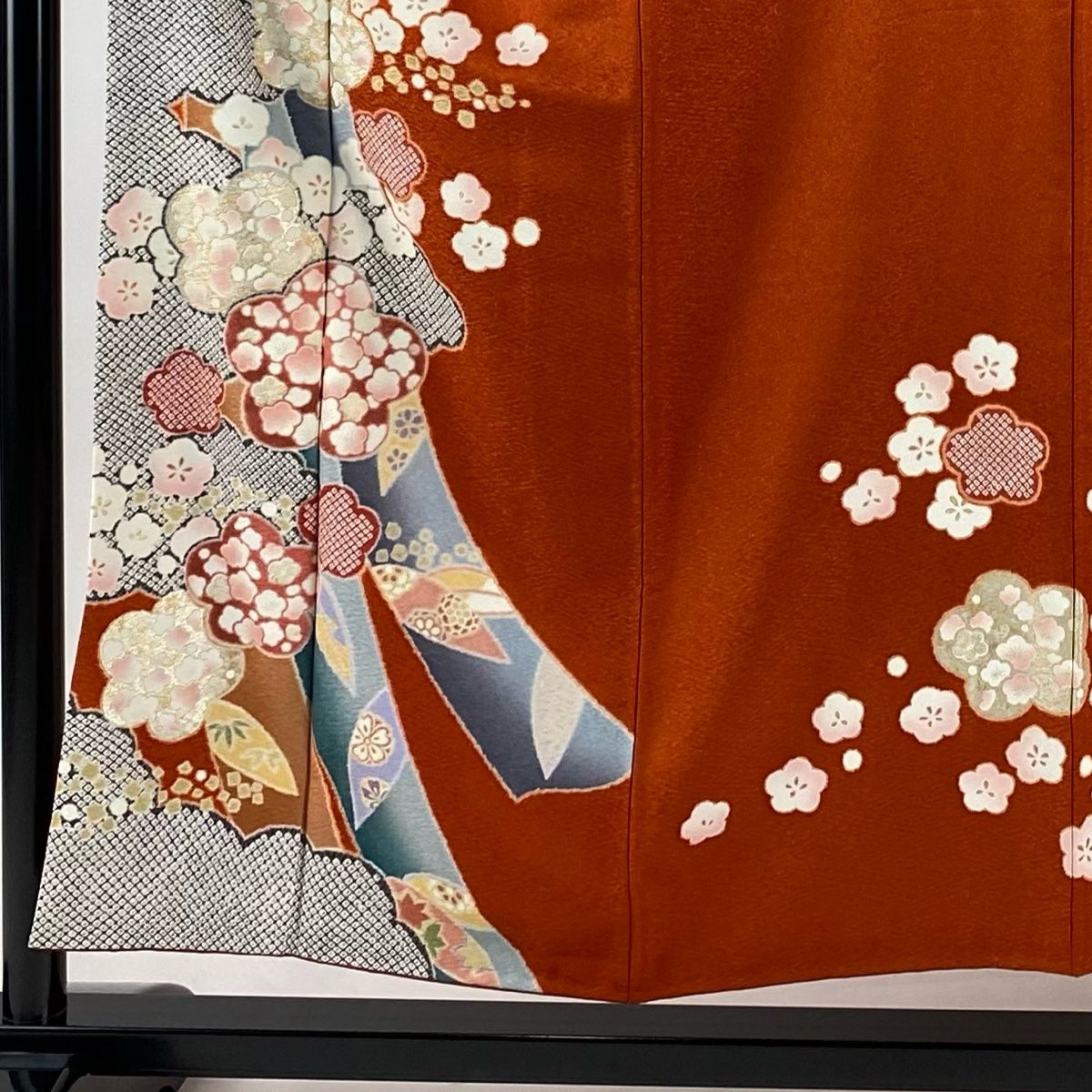 付下げ 身丈153cm 裄丈65.5cm M 袷 梅 熨斗 金通し 金銀彩 朱色 正絹