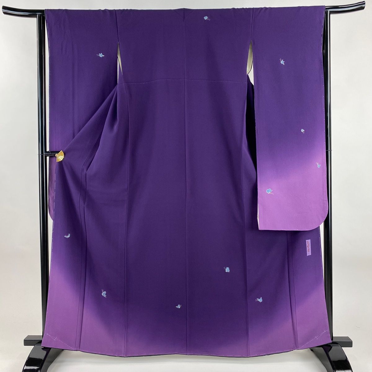 振袖 身丈162cm 裄丈63.5cm S 袷 辻村ジュサブロー 落款 蝶 銀彩 ぼかし 紫 正絹