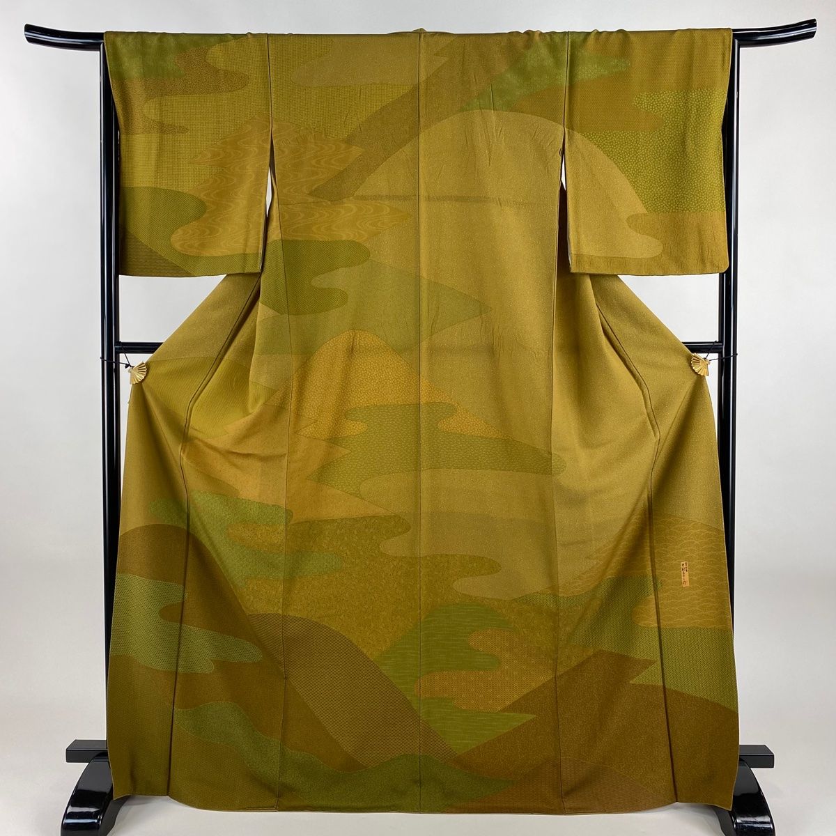 訪問着 身丈169cm 裄丈66.5cm M 袷 人間国宝 中村勇二郎 落款 霞 葡萄 黄土色 正絹