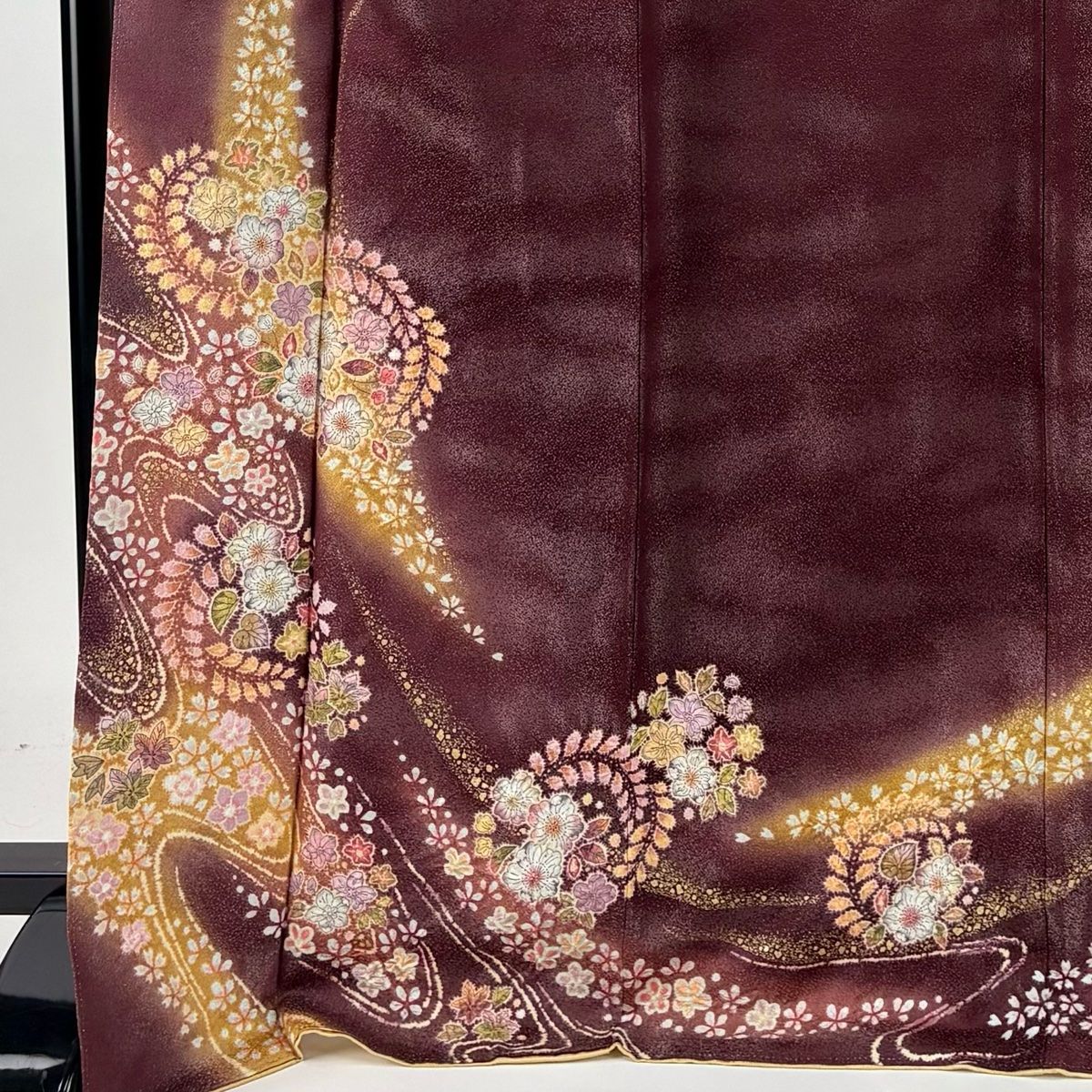 訪問着 身丈172.5cm 裄丈66cm M 袷 徳永憲峯 落款 辻が花 流水 銀通し 金彩 茶紫 正絹