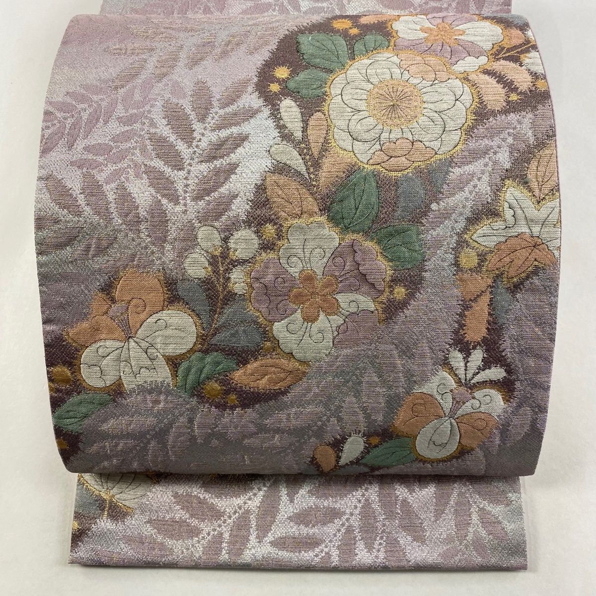 袋帯 辻ヶ花柄 箔 薄紫 お太鼓柄 正絹