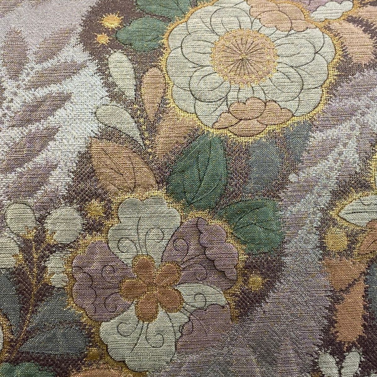 袋帯 辻ヶ花柄 箔 薄紫 お太鼓柄 正絹