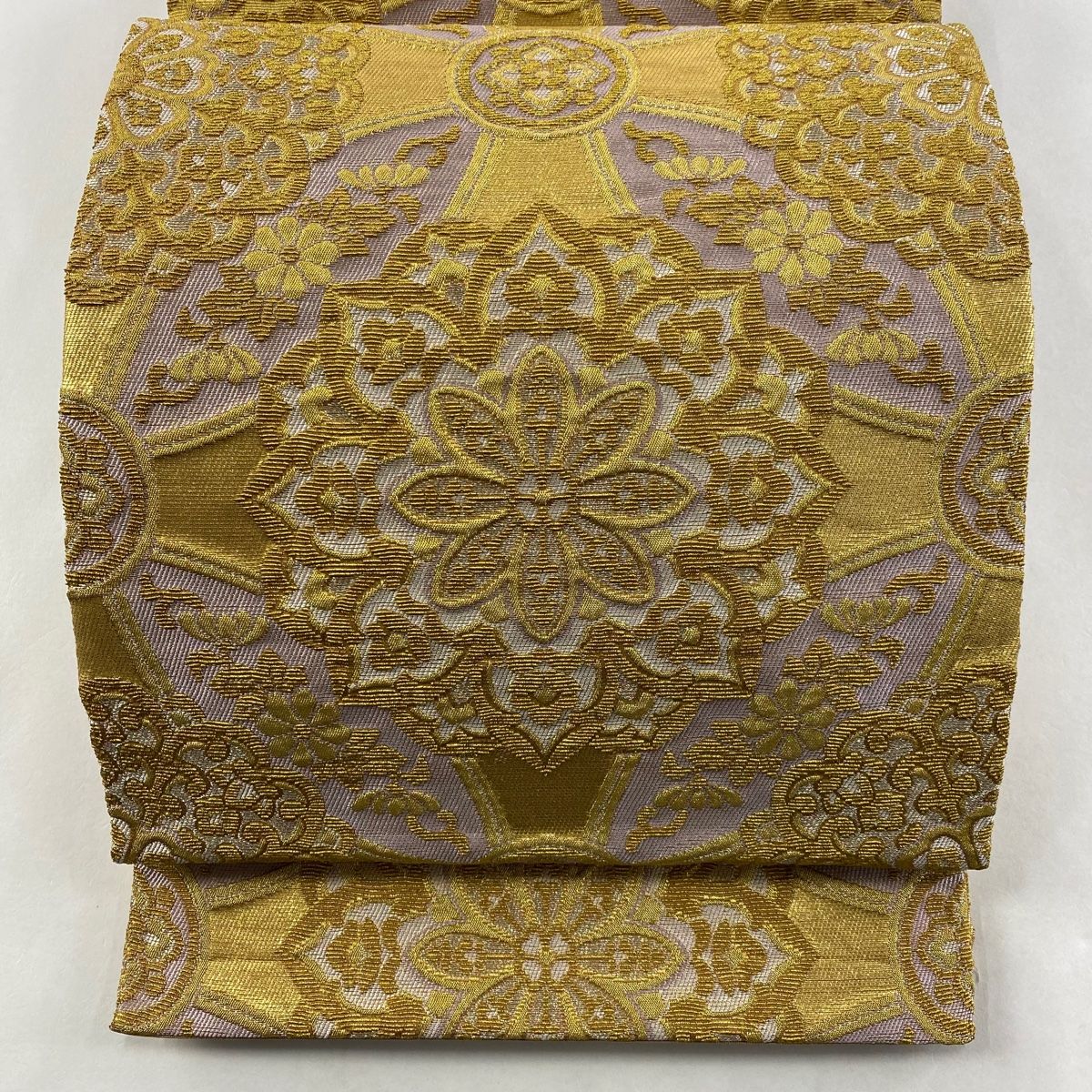 袋帯 華文 花唐草 金銀糸 灰紫 六通 正絹