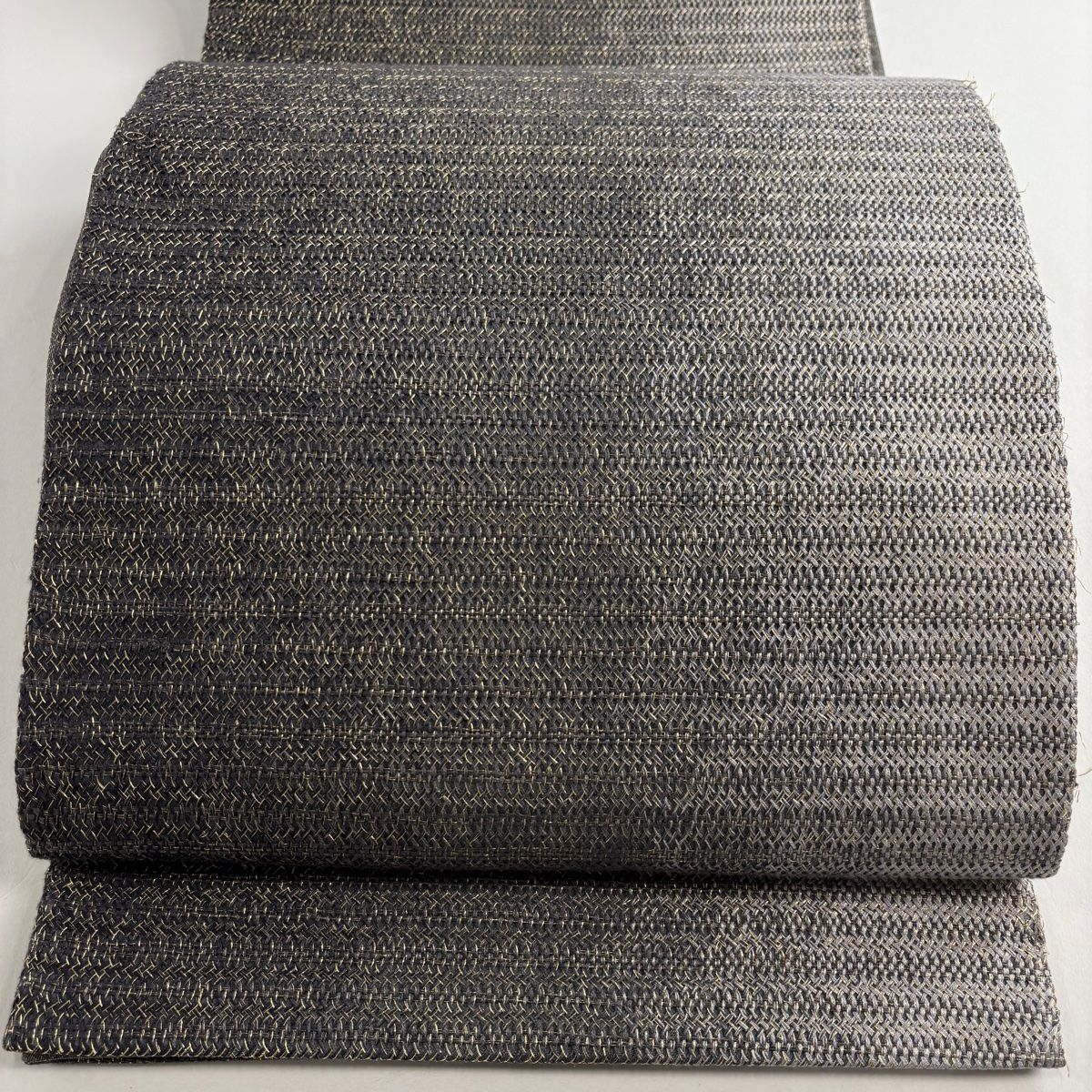 袋帯 幾何学模様 金糸 灰緑 お太鼓柄 正絹