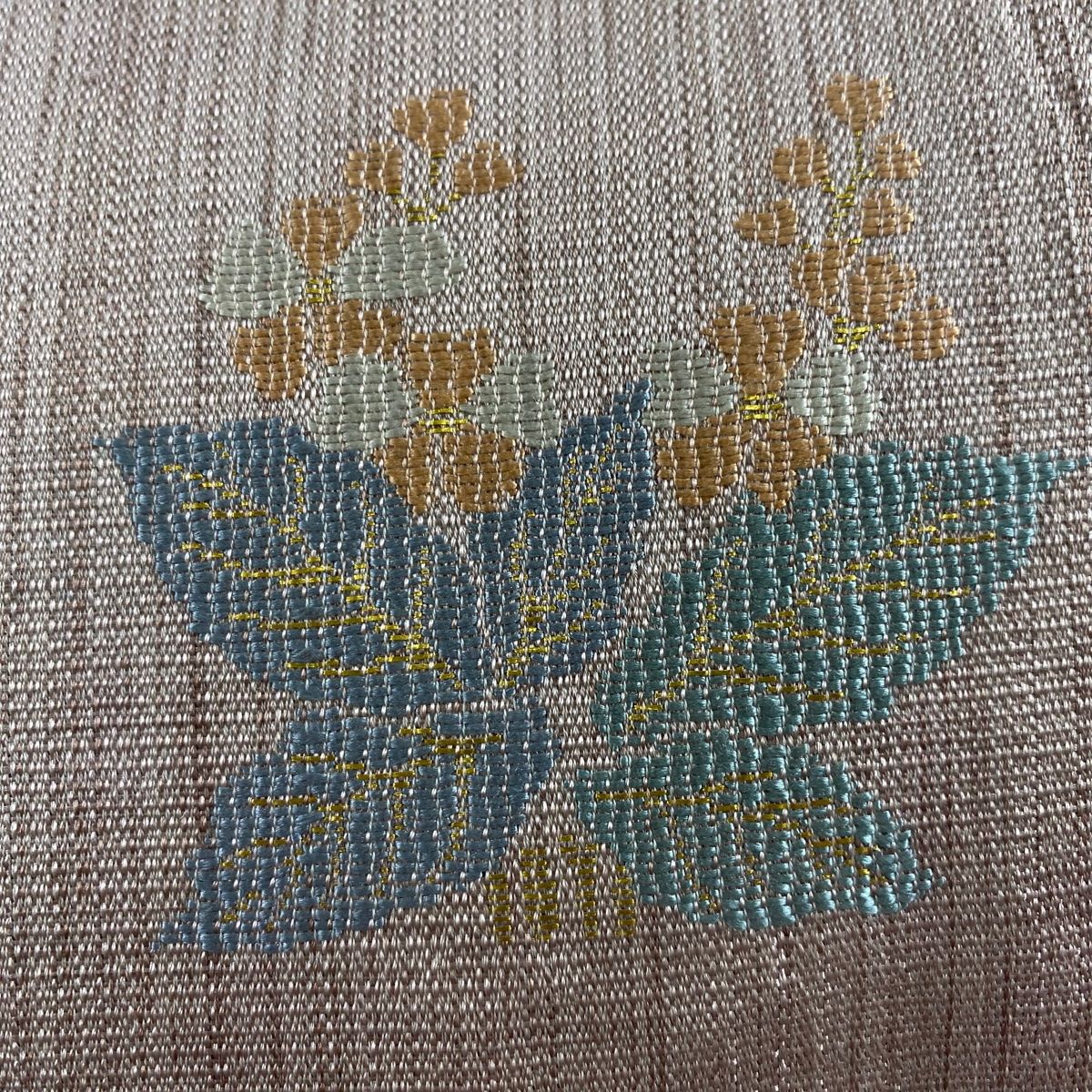 袋帯 秀品 草花 箔 薄ピンク 六通 正絹