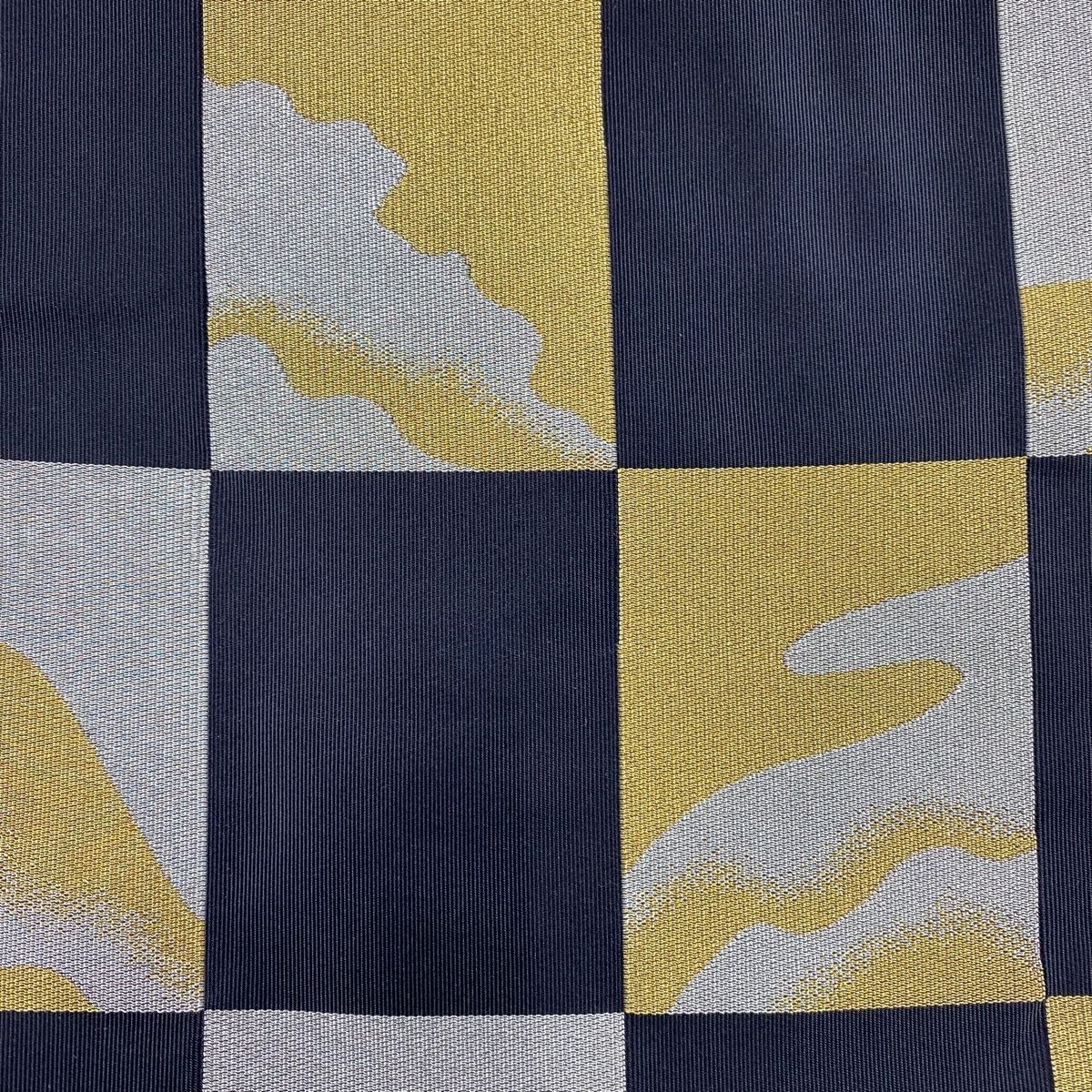 袋帯 秀品 市松 波 金銀糸 黒 六通 正絹