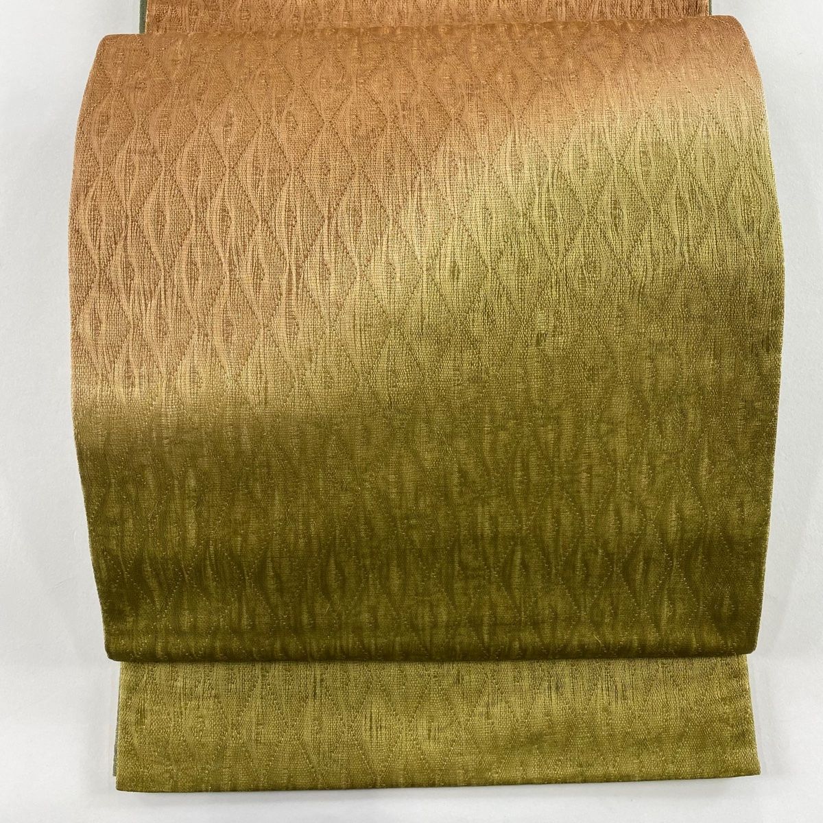 袋帯 秀品 菱 金糸 オレンジ 全通 正絹