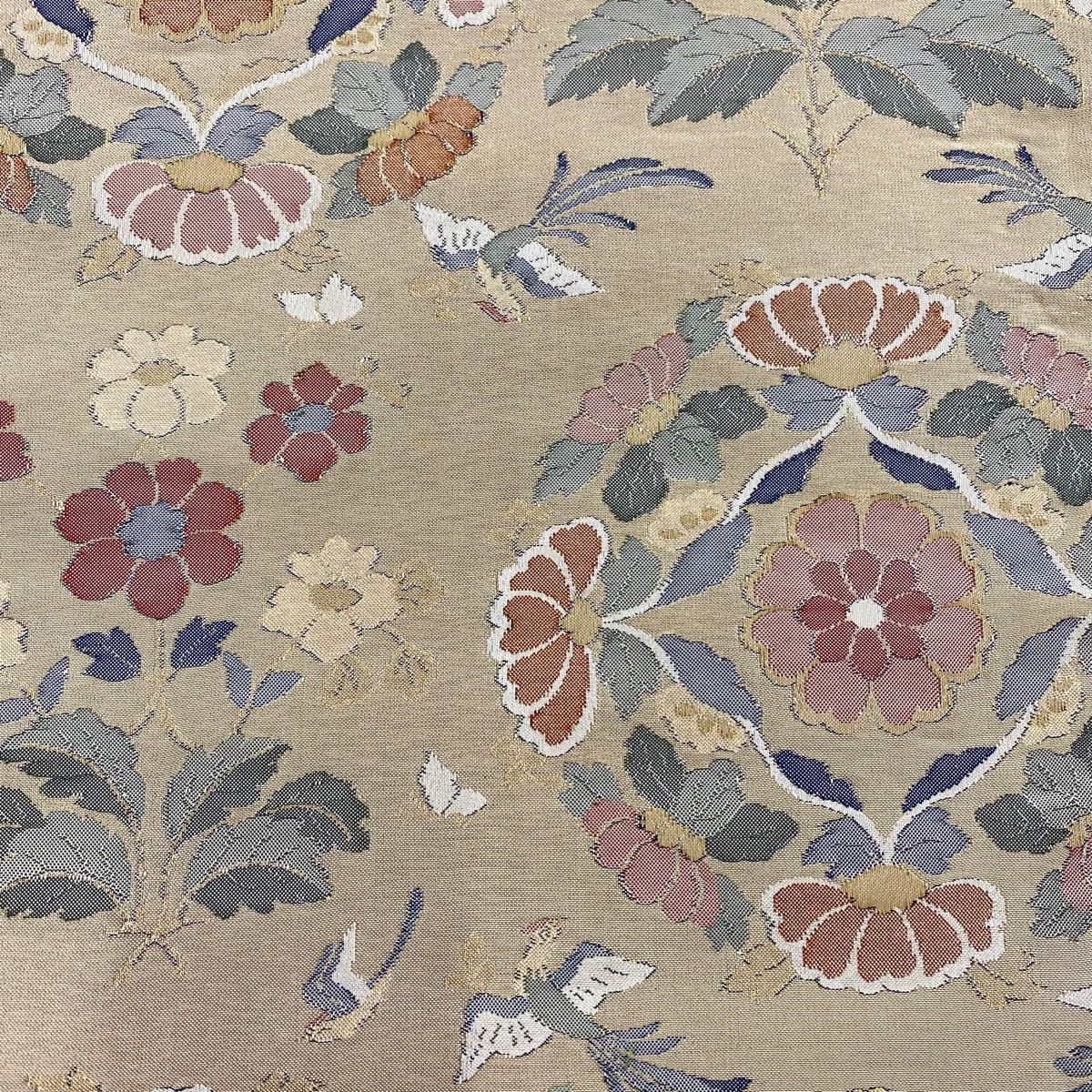 袋帯 秀品 関西仕立て 草花 鳥 金糸 金色 六通 正絹