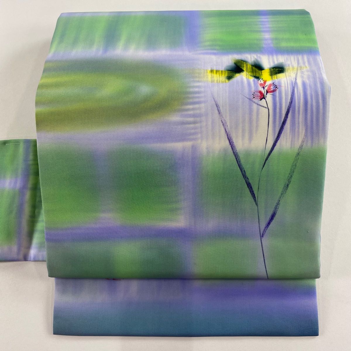 名古屋帯 秀品 落款 本郷大田子 枝花 ぼかし 緑 正絹