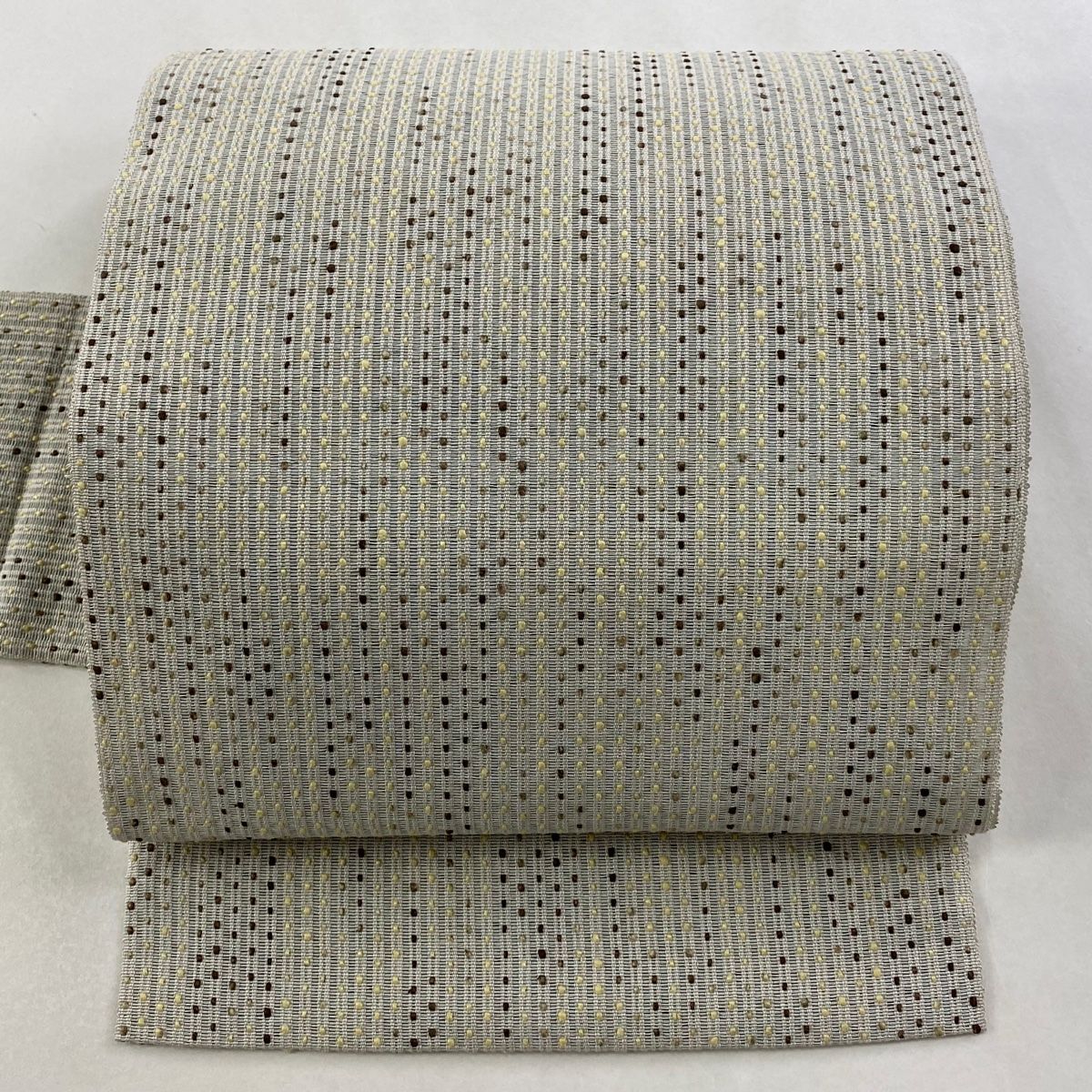 名古屋帯 秀品 八寸名古屋帯 夏帯 トンネル仕立て 幾何学 灰色 正絹