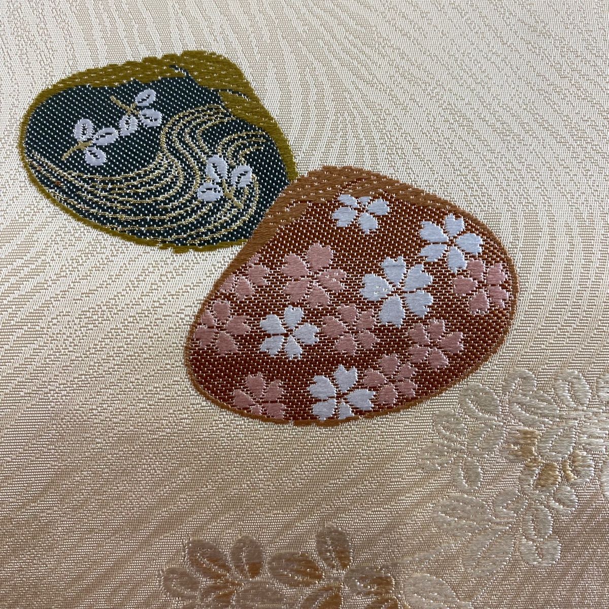 名古屋帯 秀品 貝合わせ 萩 ベージュ 正絹