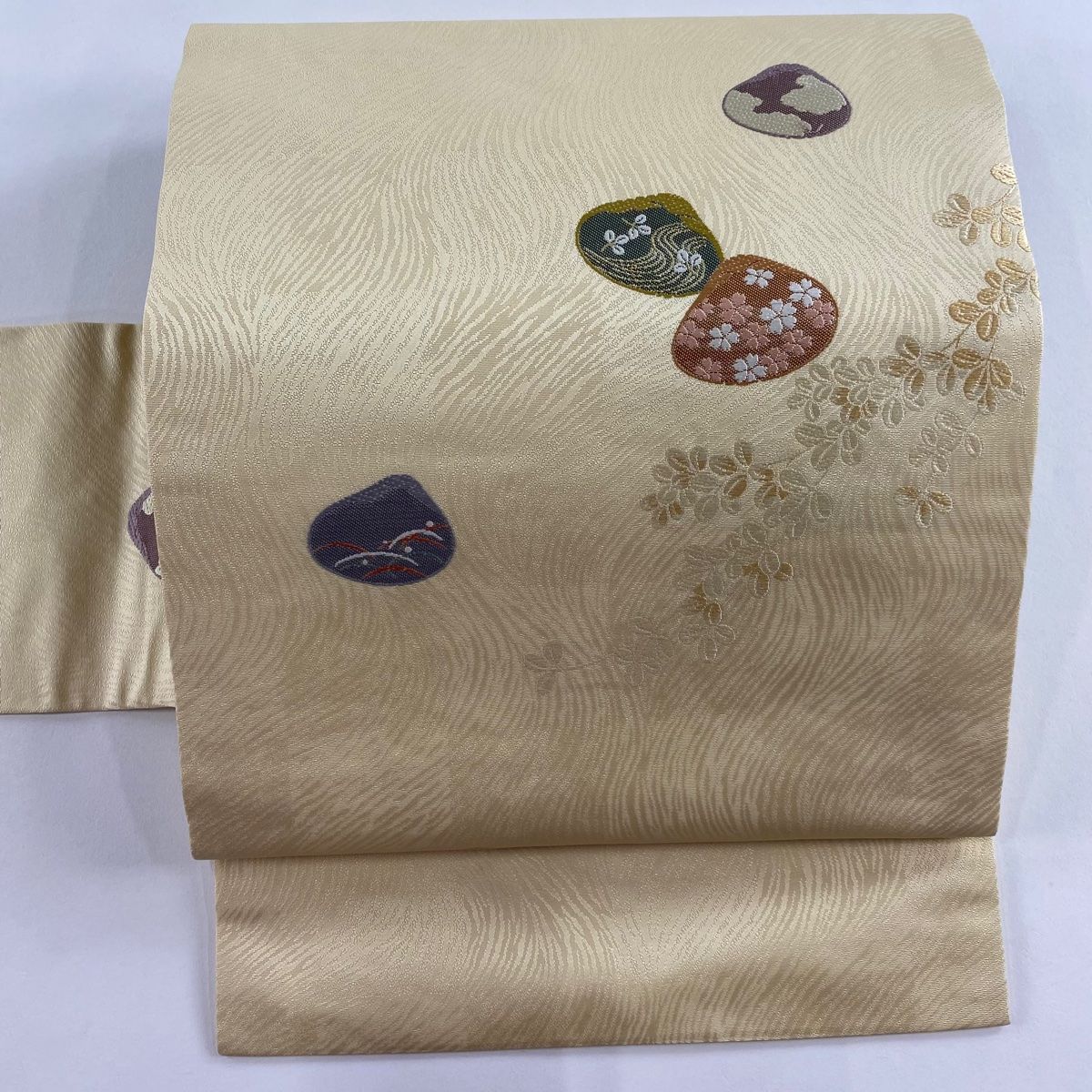 名古屋帯 秀品 貝合わせ 萩 ベージュ 正絹