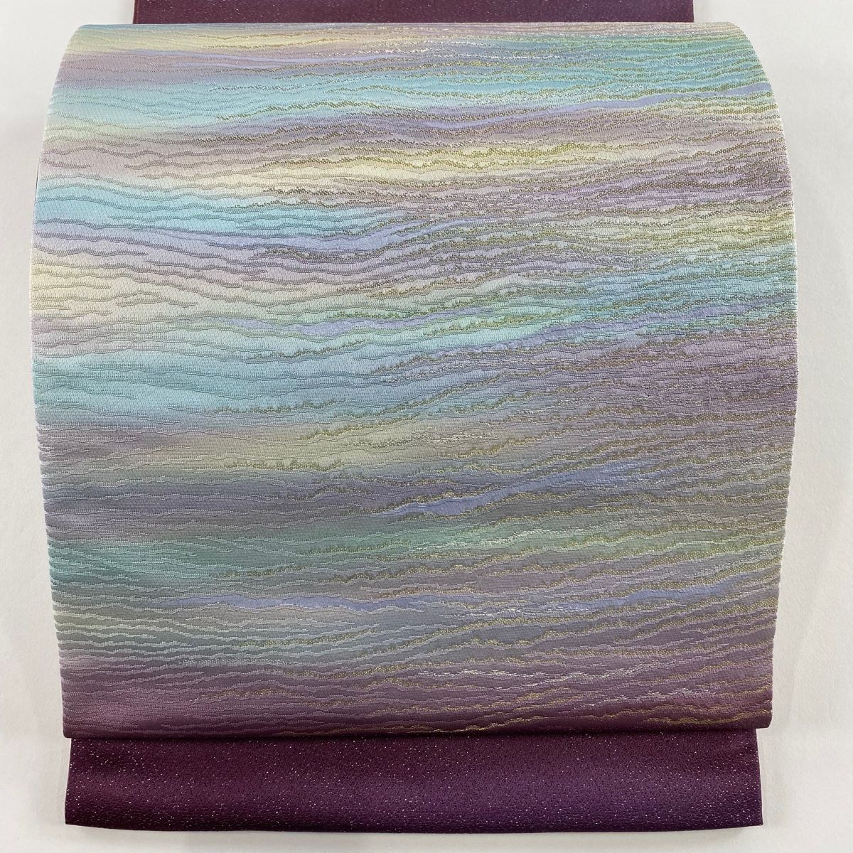 袋帯 秀品 霞 銀通し 金銀糸 紫 お太鼓柄 正絹