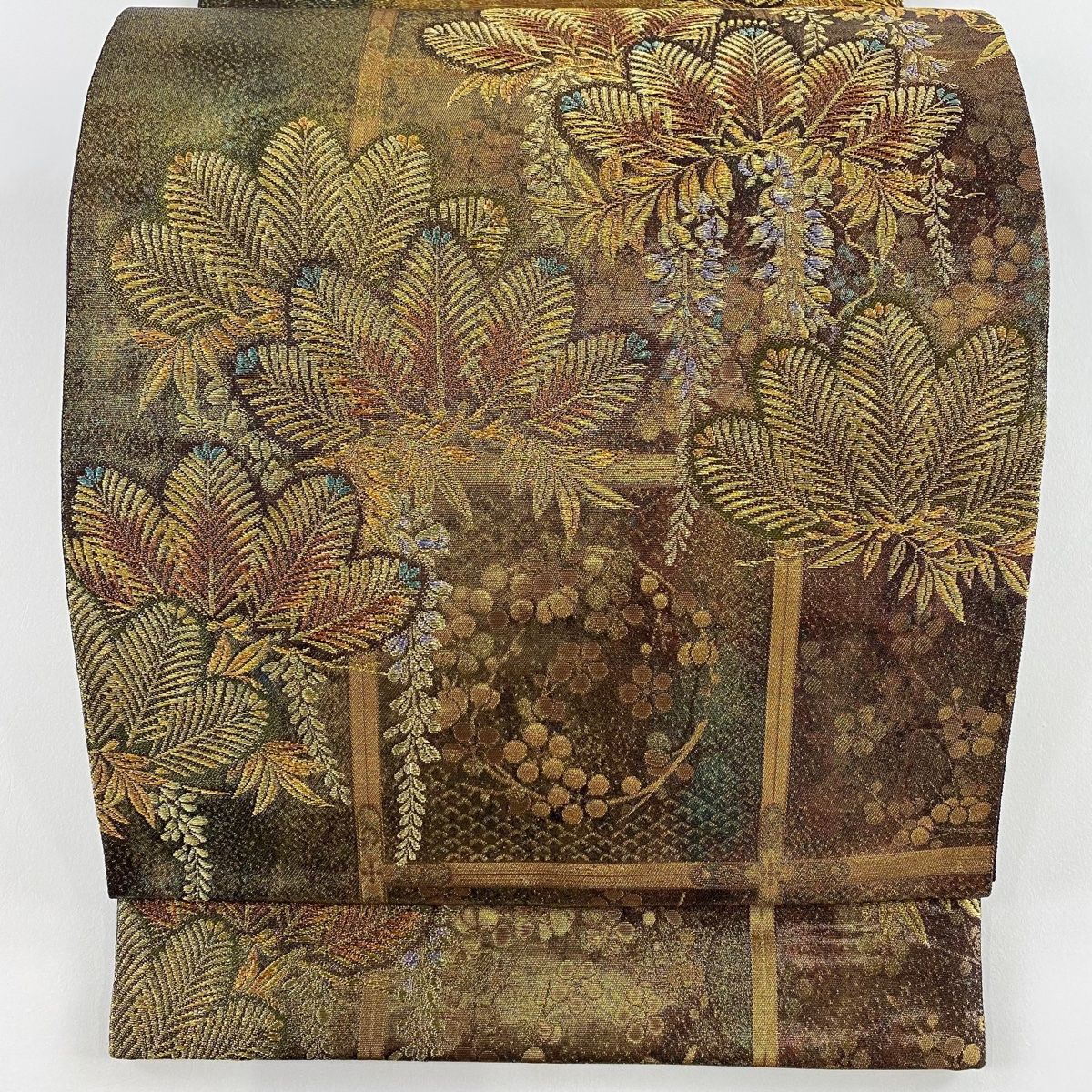 袋帯 秀品 笠松 藤 金糸 箔 金色 六通 正絹