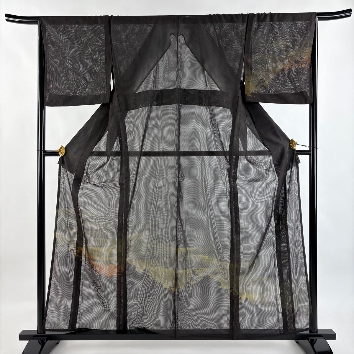 付下げ 身丈158cm 裄丈67cm M 紗袷 シルエット 夕焼け 焦茶色 正絹