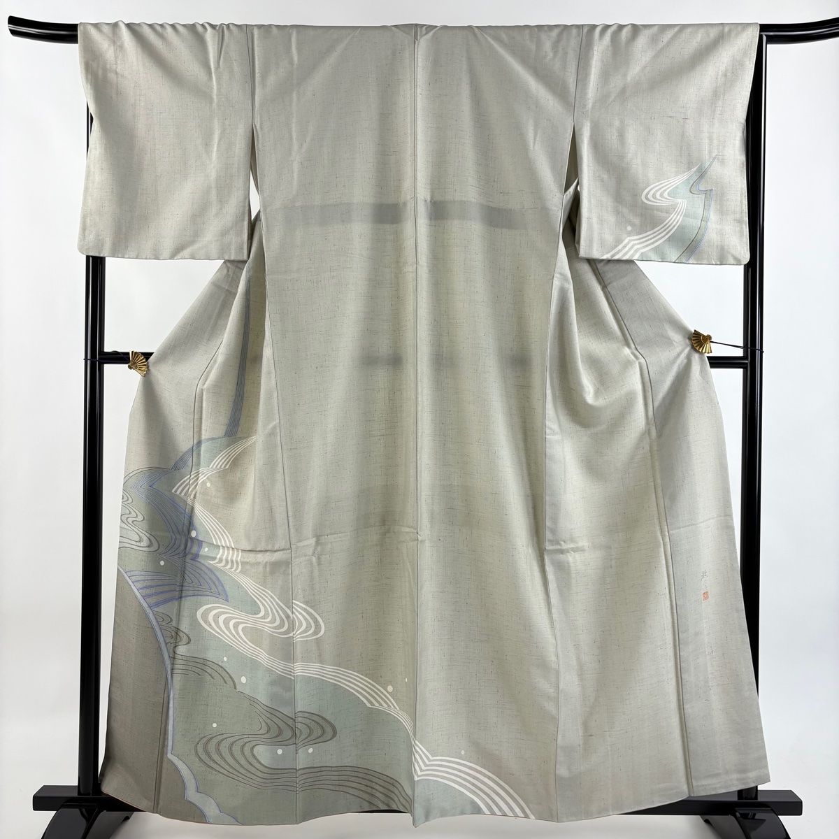 訪問着 身丈159.5cm 裄丈67.5cm L 袷 坂井教人 紬地 落款 流水 灰色 正絹