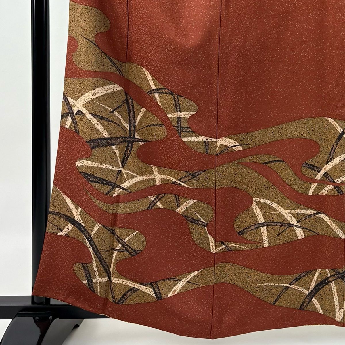 訪問着 身丈160cm 裄丈64cm M 袷 コシノヒロコ 落款 葉柄 霞 赤茶 正絹