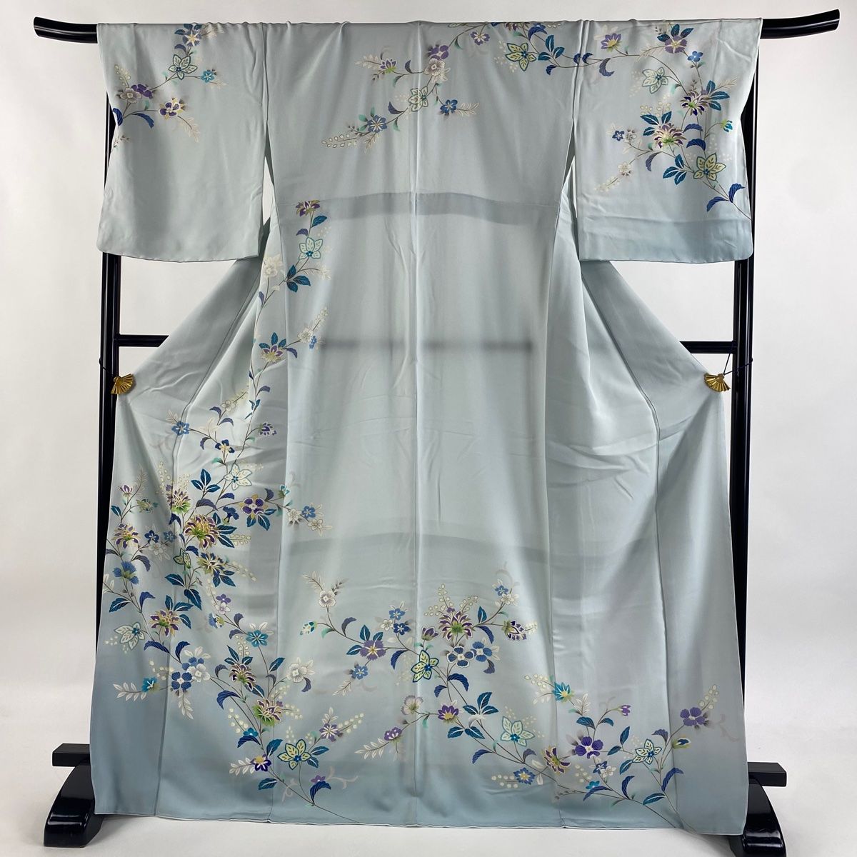 訪問着 身丈171.5 cm 裄丈69.5 L 袷 草花 金糸 金彩 水色 正絹