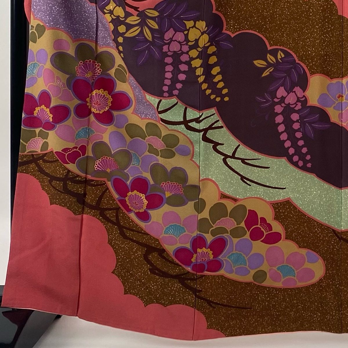 振袖 身丈162.5cm 裄丈67cm M 袷 松梅 藤 金彩 ピンク 正絹