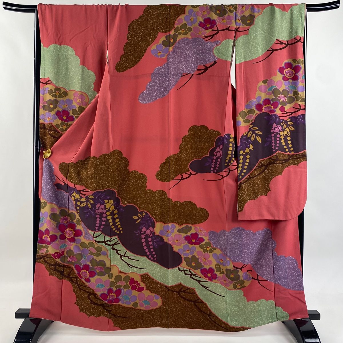 振袖 身丈162.5cm 裄丈67cm M 袷 松梅 藤 金彩 ピンク 正絹